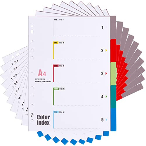 [10 Pack] A4 File Dividers Index 5 Part, Multi-Colour Tabs A4 Plastic ...