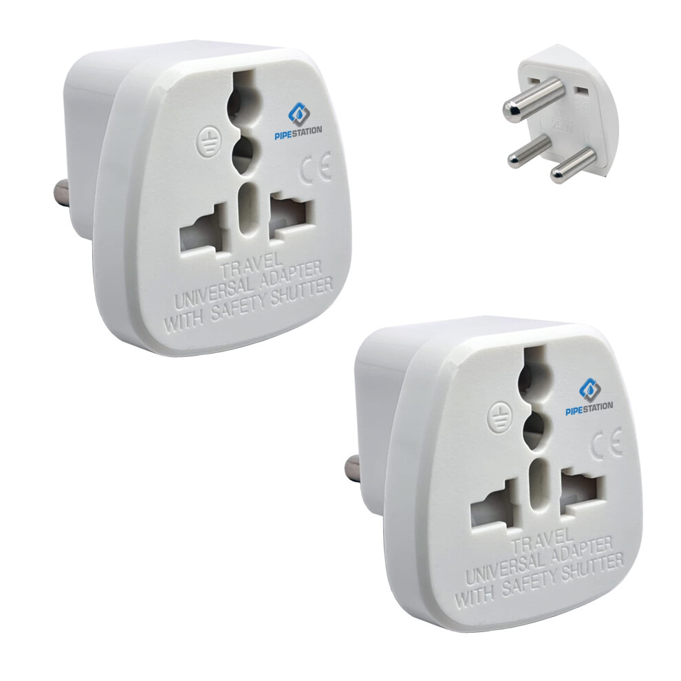 Pipestation UK to India Plug Adapter – 2 Pack | India to UK Travel Adapters | UK 3 Pin to India 3 Pin Plugs for Indian Power Socket| Universal
