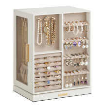 Jewellery Box 360 Rotating, Jewellery Organiser with 5 Drawers, Jewellery Display Case, Glass Window, Spacious, Vertical Jewellery Storage, Open