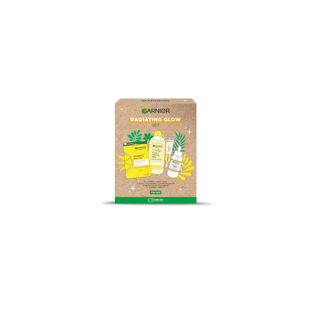 Garnier's Radiating Glow Gift Set for Face, with Vitamin C Serum, Face Mask, Micellar Cleansing Water & Eye Cream, Approved by Cruelty Free