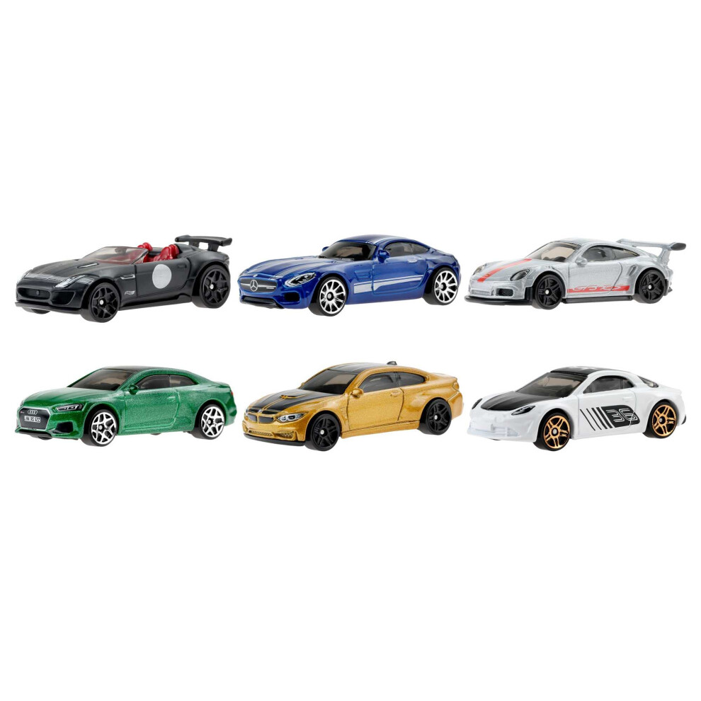 European Car Culture Multipacks of 6 Premium Toy Cars, 1:64 Scale, Authentic Decos, Popular Castings, Rolling Wheels, Gift for Kids 3+ & Collectors-image-OPC-PFBBTCY-NEW