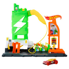 Let's Race Netflix - City Super Recharge Fuel Station Playset with EV Chargers and 1:64 Scale Toy Car, HTN79
