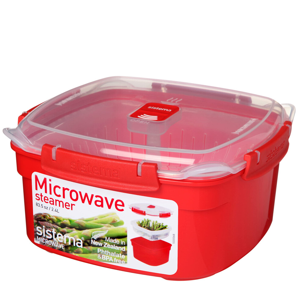 Sistema Microwave Steamer With Removable Steamer Basket | 2.4 L | Bpa-Free | /Clear Red