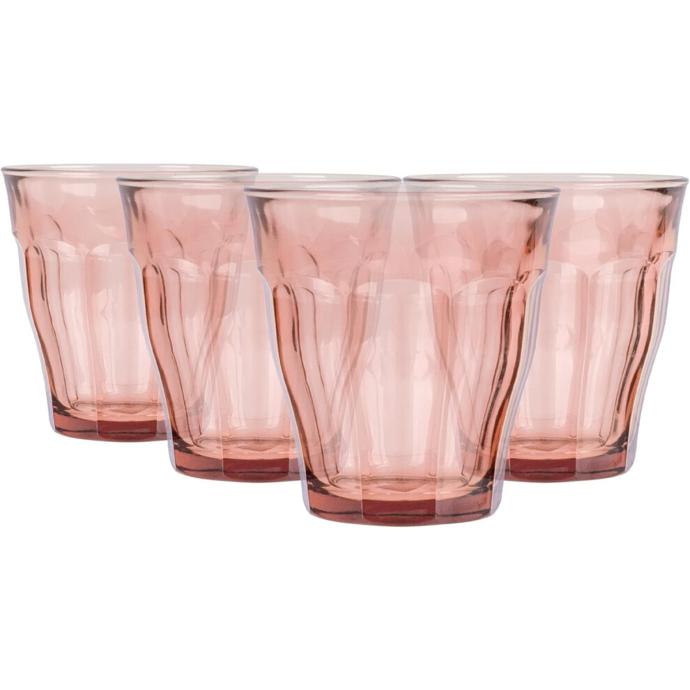 Duralex Picardie Glass Tumbler Set - 250Ml - 4Pc - Rose - Glass Water Wine Whisky Gin Juice Cocktail Drinking Glassware Cup Set