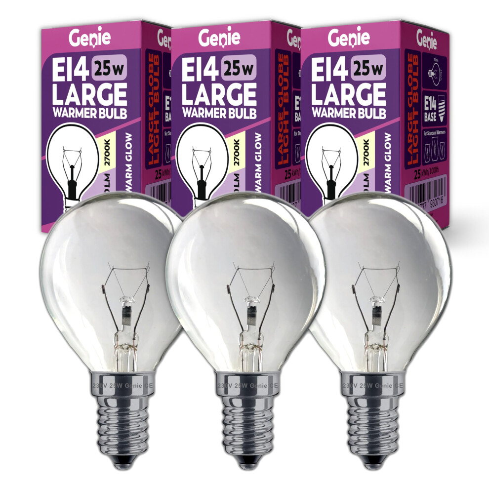 25W E14 Scentsy Light Bulb (Pack Of 3) Large Fancy Globe Incandescent Glass 230V For UK Scentsy Standard Wax Warmers | 2700K Warm White | Dimmable