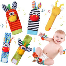 Baby Rattle Socks Toys Set with Wrist Rattle Toys for Babies 0-6 Months, Cute Animal Baby Rattles & Strap Wrist Socks - Infant Sensory Toys Gift for 0