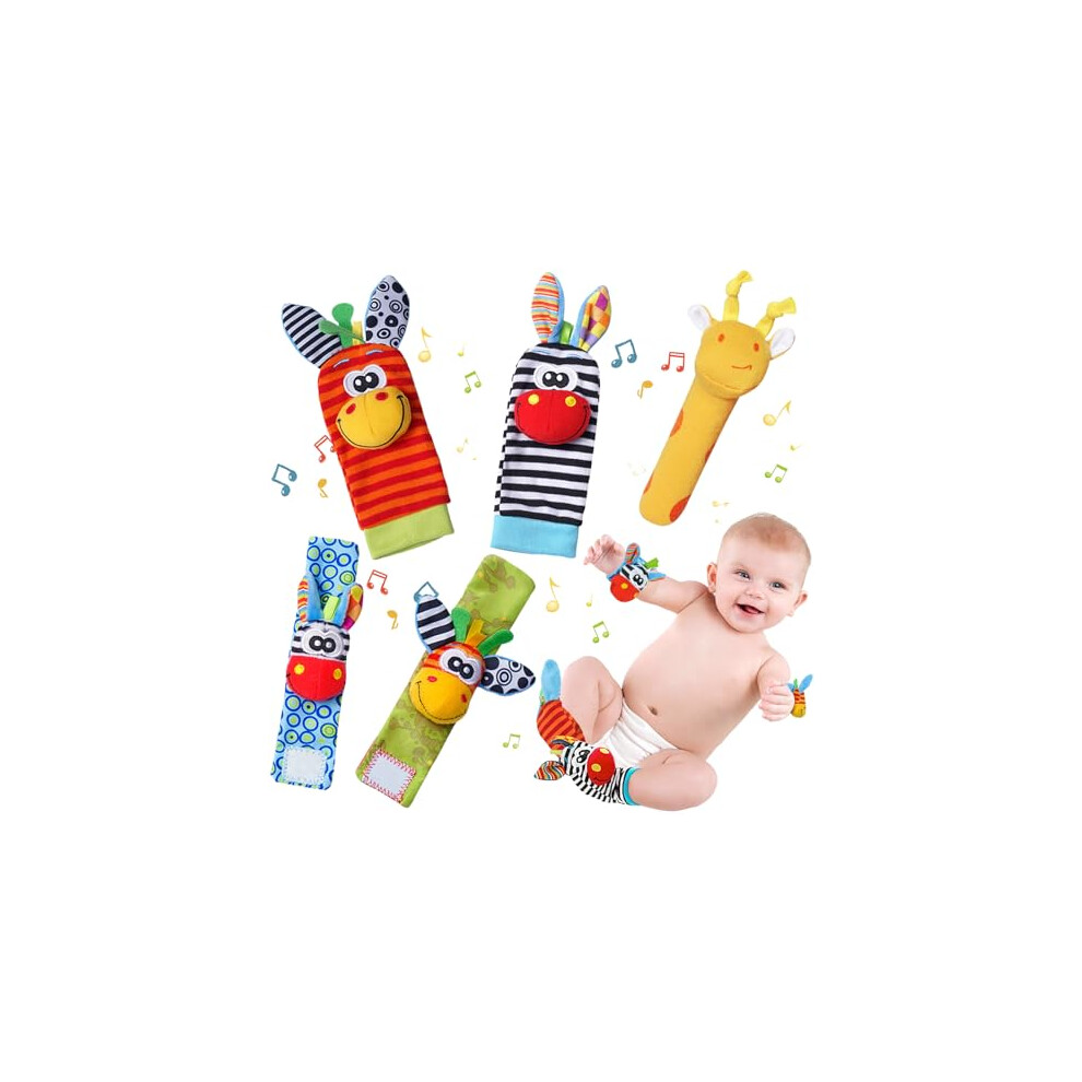 Baby Rattle Socks Toys Set with Wrist Rattle Toys for Babies 0-6 Months, Cute Animal Baby Rattles & Strap Wrist Socks - Infant Sensory Toys Gift for 0