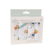 - Set Of 4 Savanna Animals Baby Muslin Washcloths - Baby Swaddle, Baby Blanket, Newborn Essentials, Wash Cloth - Baby Muslins Pack, Eco Friendly Wash