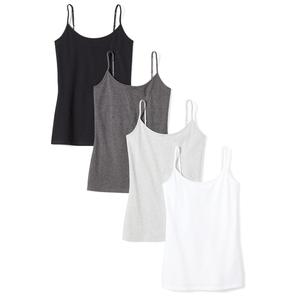 Women's Slim-Fit Camisole, Pack of 4, Black/Charcoal Heather/Light Grey Heather/White, L