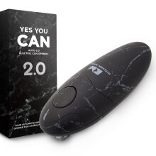 Electric Tin Can Opener 2.0 - Upgraded Blade Opens Any Can Shape, Smooth Edges, Hygienic Lid Remover, Compact & Cordless - Marble Black