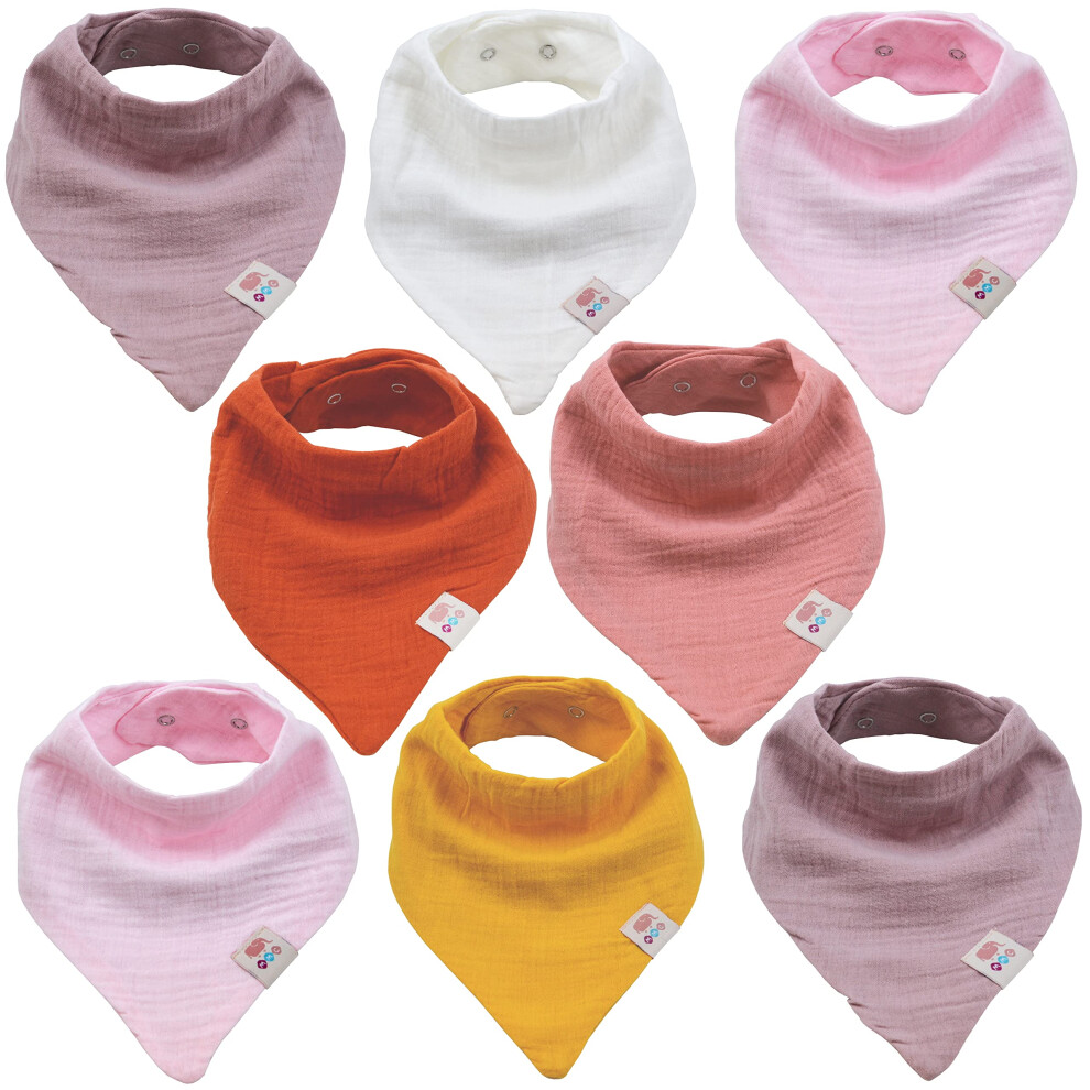 M.m.c. Baby 8 Pieces Muslin Triangular Scarves Unisex Cotton Scarf With Adjustable Snap Fasteners Burp Cloth Bib For Toddlers Boys And Girls (Set Girls)