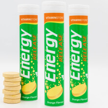 Energy Release Effervescent Tablets - 3 Packs, 20 Orange Flavoured Fizzy Dissolvable Energy Supplement - Vitamins C,B1,B2,B12, Magnesium & Zinc - 2