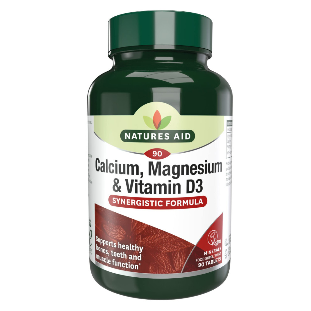 Natures Aid Calcium Magnesium And D3, Helps Maintain Normal Bones, Teeth And Muscle Function, Vegan, 90 Tablets