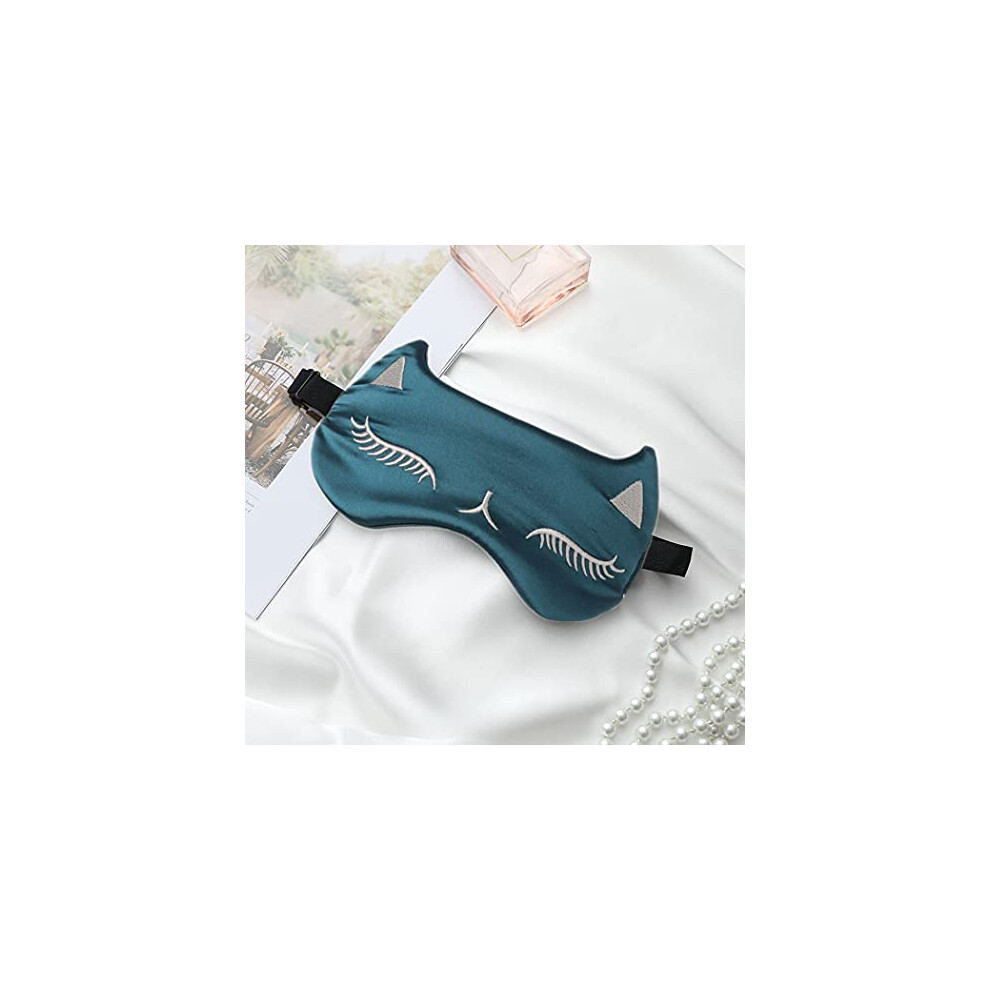 Iyou Green Glossy Silk Sleep Masks Animal Silk Eye Cover Satin Silk Cat Printed Sleep Eye Masks Night Sleeping Travel Nap Eye Covering For Women And Girls (