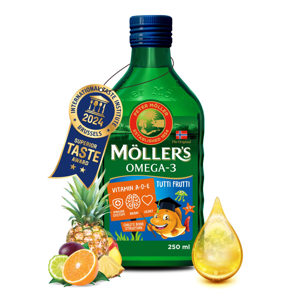 Moller's  | Omega 3 for kids Cod Liver Oil | Nordic Omega-3 Dietary Supplements with EPA, DHA, Vitamin A, D & E | Pure, Natural cod Liver Oil