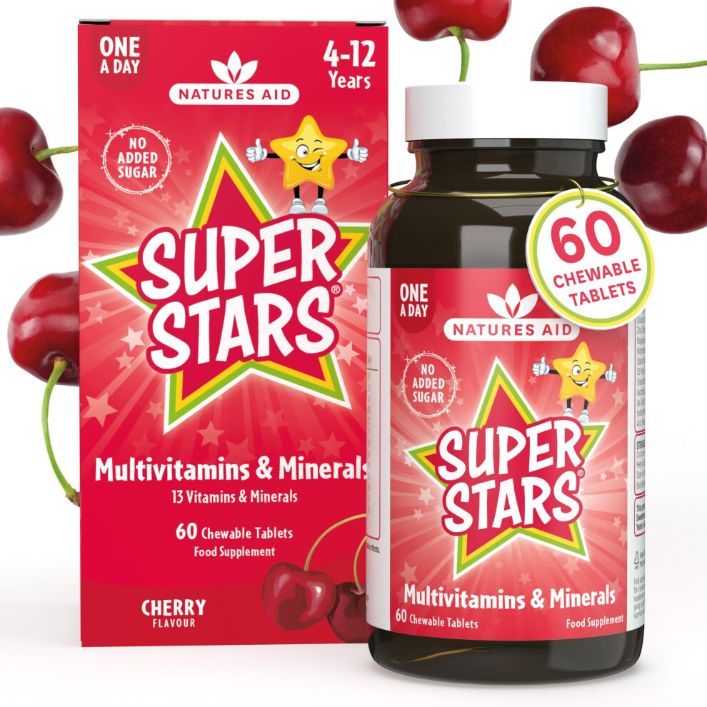 Super Stars Multivitamin & Minerals for Children 4-12 Years, 60 Chewable Tablets, 60 Tablets