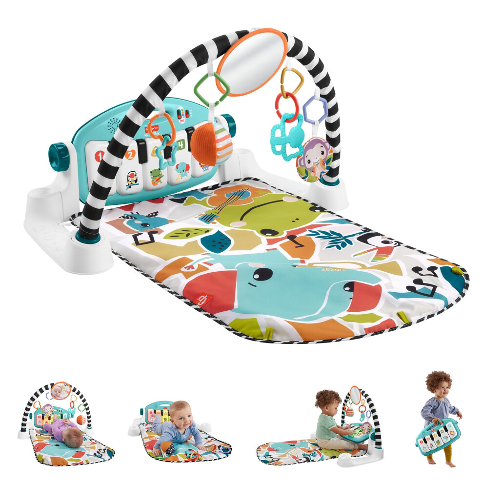 Baby Activity Mat Glow and Grow Kick & Play Piano Gym, Portable Musical Toy with Smart Stages Learning, Ages 0+ Months, Blue, Queens English Version,