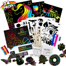 Girl Gifts for Kids 74-Piece Scratch Art for Kids, Arts and Crafts for Kids Set Ages 4 5 6 7 8 Year Old, Perfect Birthday and Christmas Gifts for