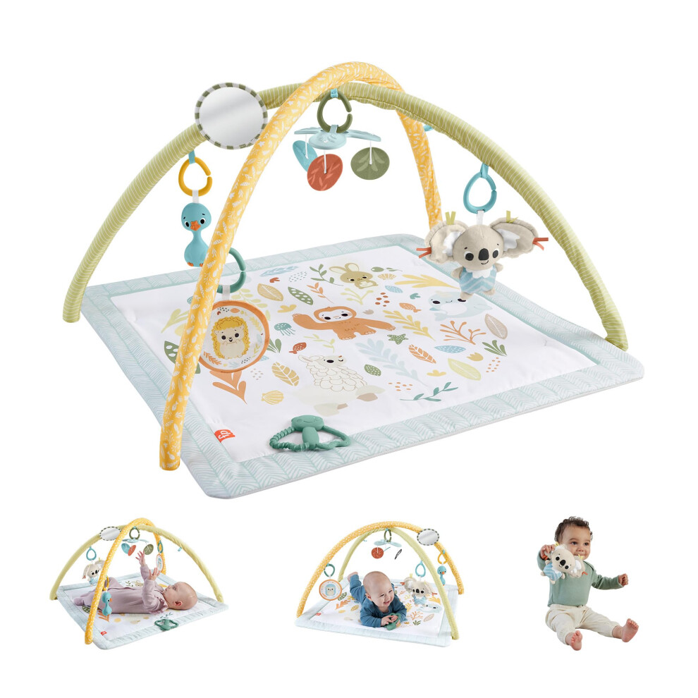 Tapis de jeu pour bébé Fisher-Price Simply Senses, tapis de jeu pour nouveau-né avec mobile et jouets d'activités sensorielles pour le jeu d'évei