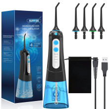 Water Flosser IPX7 Waterproof, 300 ml Interdental Cleaner, Oral Irrigator Wireless USB Rechargeable with 4 Modes and 5 Nozzles for Travel and Home
