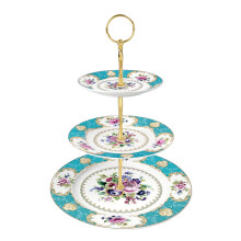 3 Tier European Ceramic Cake Stands,Blue,Afternoon Tea Cupcake Stands,Dessert Display Tower for Anniversary,Birthday,Party,Wedding