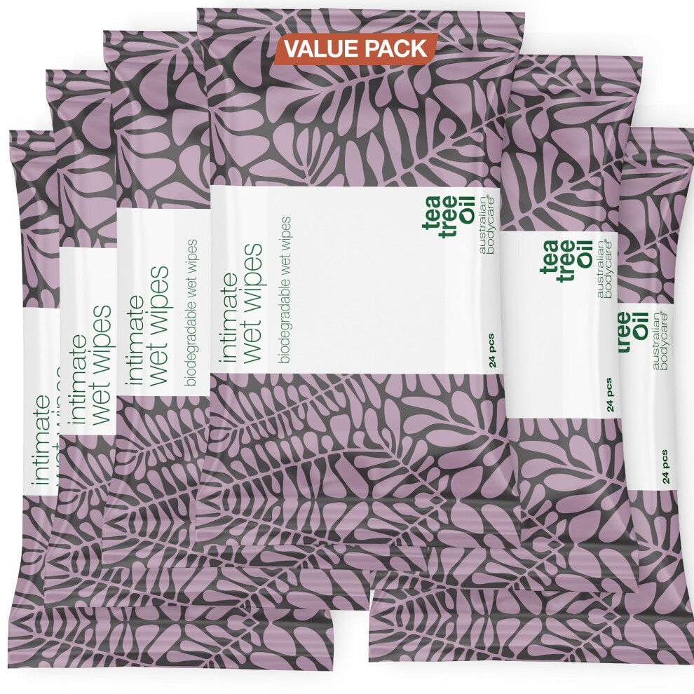 Australian Bodycare Intimate Wet Wipes With Tea Tree Oil For Feminine Hygiene – 144 Wipes (6 Packs) | Cleanser For Sweat And Bad Odour | Refreshing, Moisturizing &