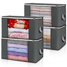 4 Pack 90L Storage Bags, Large clothes storage bags with Zips Durable Handles Thick Fabric for Clothes, Bedding, Blankets, Comforters and Toys (Gray)