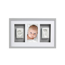 Babyprints Frame, Newborn Baby Handprint and Footprint Keepsake, Deluxe Wall Photo Frame and Impression Kit, Gender Neutral Nursery Décor, Grey