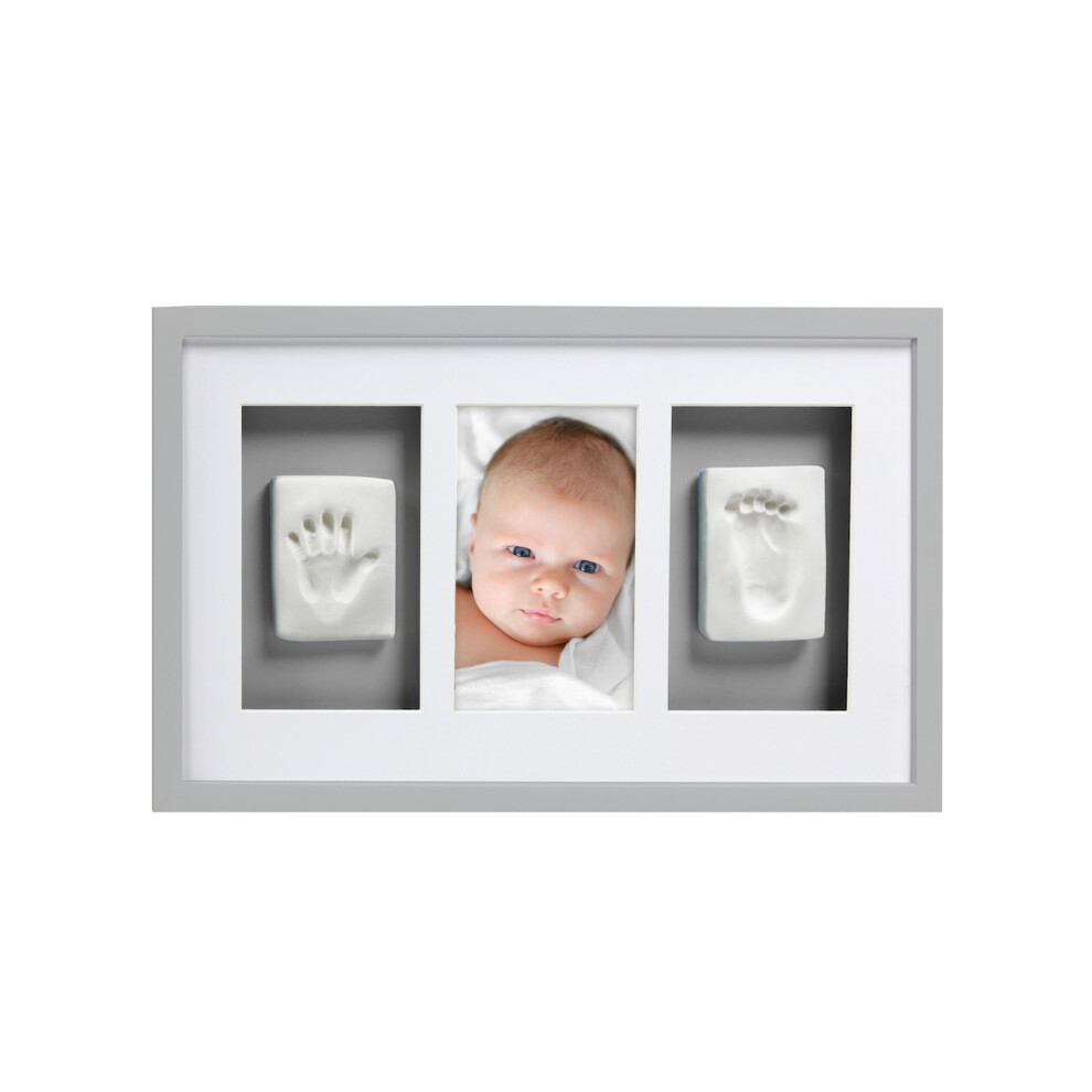 Babyprints Frame, Newborn Baby Handprint And Footprint Keepsake, Deluxe Wall Photo Frame And Impression Kit, Gender Neutral Nursery Décor, Grey Pearhead