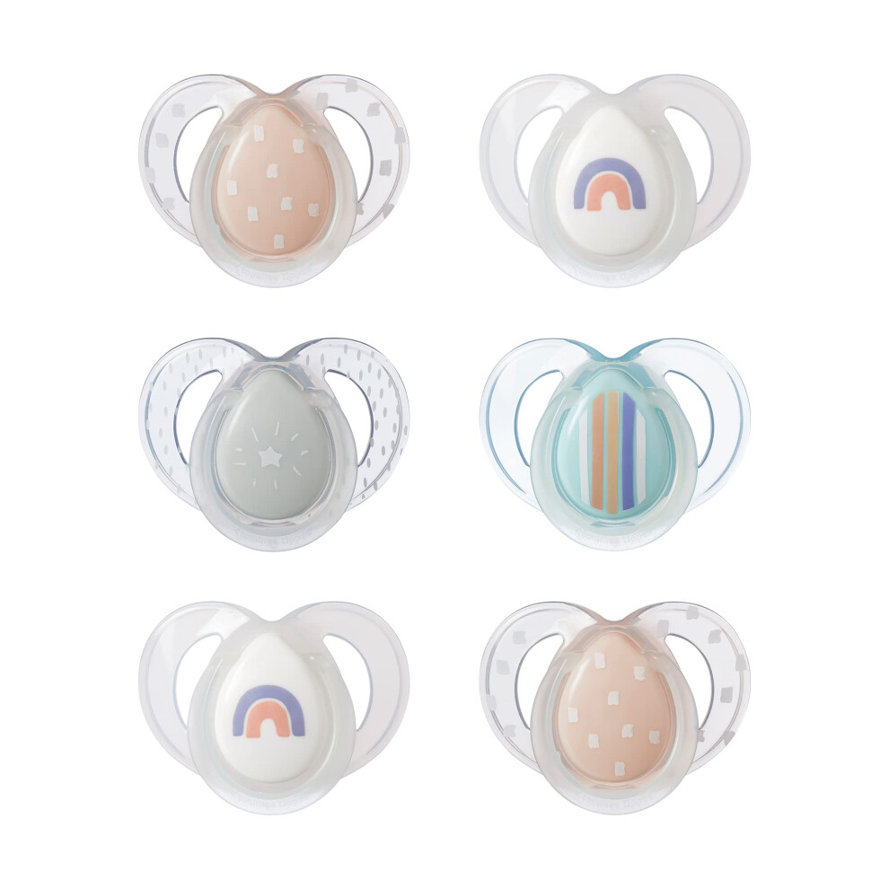 Nighttime soother, 6-18 months, 6 pack of glow in the dark soothers with symmetrical silicone baglet