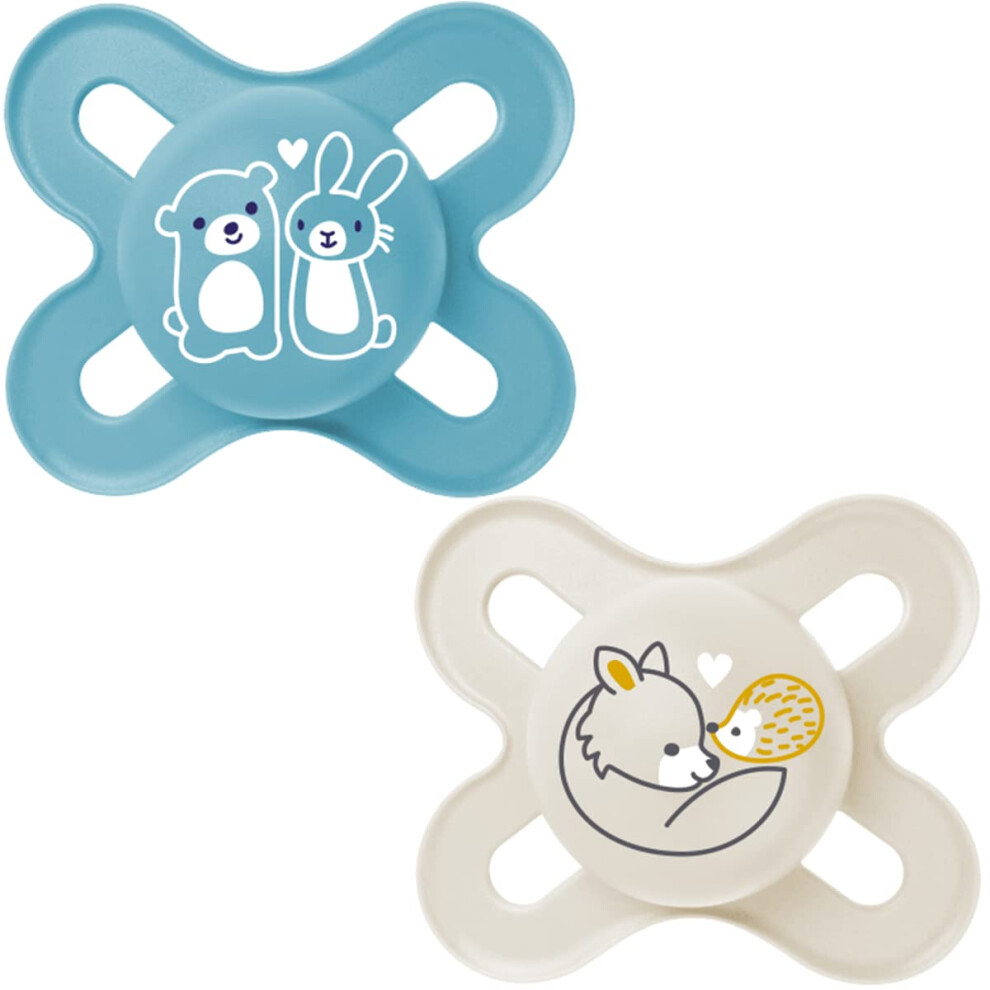 Start Pure Soother 0-2 Months (Set of 2), Baby Soother Made from Sustainable and Bio-Renewable Material, SkinSoft Silicone Teat, with MAM Soother Case
