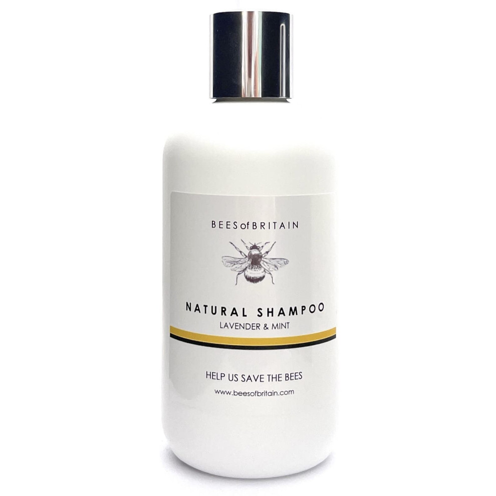 Bees Of Britain Lavender 99% Natural Shampoo - Mint. No Sulfates/Parabens Ph 5.5 Sensitive Skin. We Donate 5% Of Our Profit To Save Bees + Pollinators. 250Ml