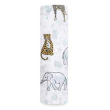 100% cotton Muslin Swaddle & Receiving Blanket for Girls & Boys, 120x120cm, Ideal Newborn & Infant Swaddling Wrap, Perfect Shower Gift, Single, jungle