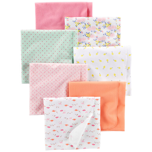 Simple Joys by Carter's Lingettes à rot, Pack de 7, Multicolore/Dinosaure/Pois/Fleur/Citron/Tortue, Taille Unique