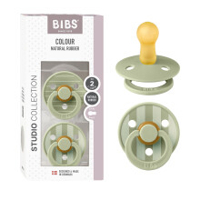 Colour Studio Soother 2-pack, BPA Free Dummy Pacifier, Round nipple. Natural Rubber Latex, Made in Denmark, Size 2 (6-18 Months), Pin Sage