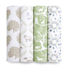 harmony Swaddle Blanket - Pack of 4| Large 100% Muslin Cotton Swaddle Wrap Set for Baby Girls & Boys |nature, trees, green, forest Print Designs|