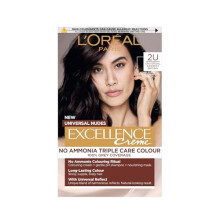 L'Oréal Excellence Permanent Hair Dye Colouring Cream, 100% Grey Coverage, With Pro-Keratin + Ammonia-Free, Universal Nudes, 2U Darkest Brown