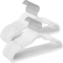 Velvet Hangers, Pack 50 Coat Hangers for Clothes, Non-Slip, with Shoulder Notches, Trouser Bar, 360 Swivel Hook, Space-Saving, 0.6 cm Thick, 43 cm