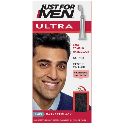 Just For Men Ultra Darkest Black Hair Colour Dye, No Mix Comb-In Applicator to Comb Away The Greys, Ammonia & Peroxide Free – A65