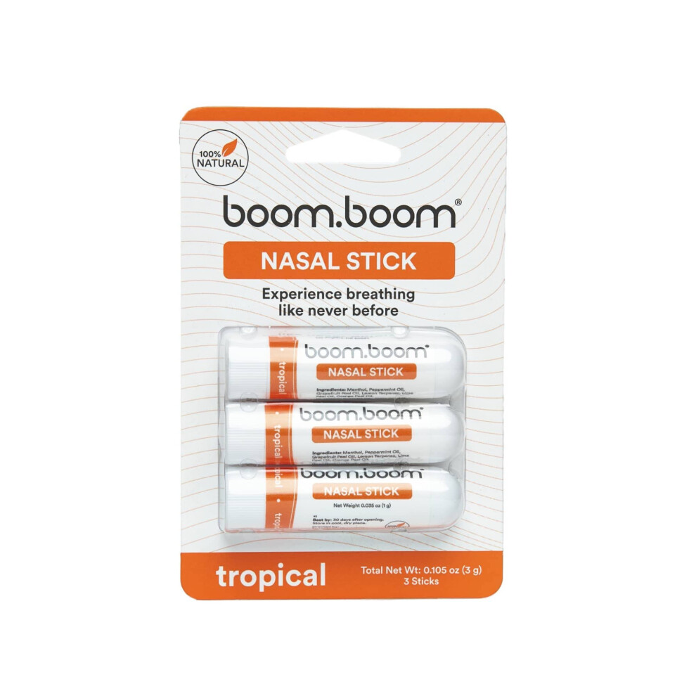 Boomboom Aromatherapy Nasal Inhaler (Boosts Focus + Enhances Breathing) Provides Fresh Cooling Sensation With Essential Oils And Menthol Pack Of 3 Tropical