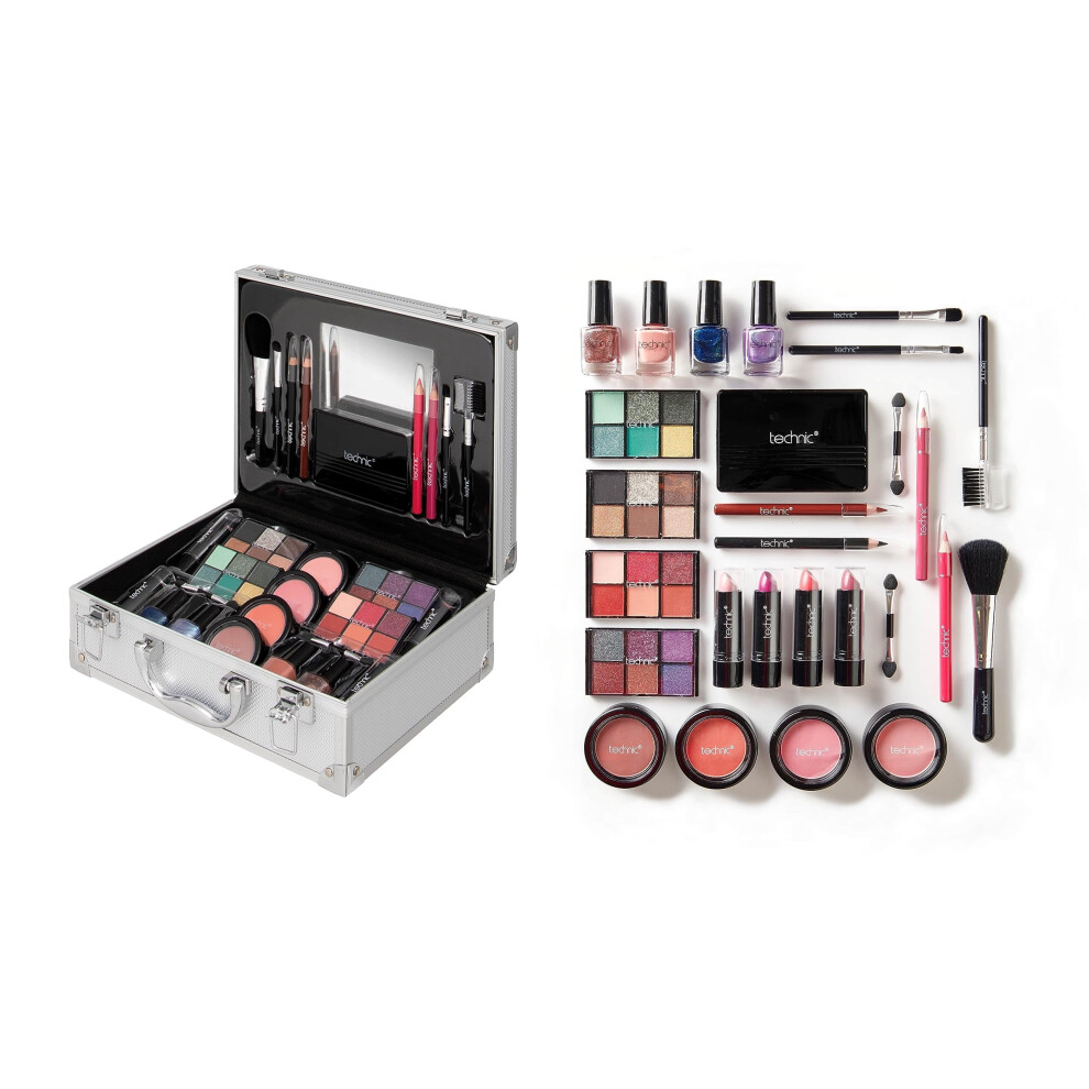 28 Pcs Professional Carry & Storage Train Case Including Beauty Makeup Cosmetics & Tools