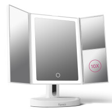 LED Lighted Vanity Makeup Mirror, Rechargeable Trifold Mirror with 5X & 10x Magnifications - 68 Dimmable Natural Lights, Touch Screen, Best Adjustable