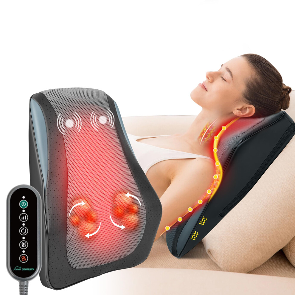 Snailax Shiatsu Lower Back Massager For Pain, Neck And Back Massager With Heat Deep Tissue, 4D Kneading Massage Pillow For Office Home Use, Christmas Gifts