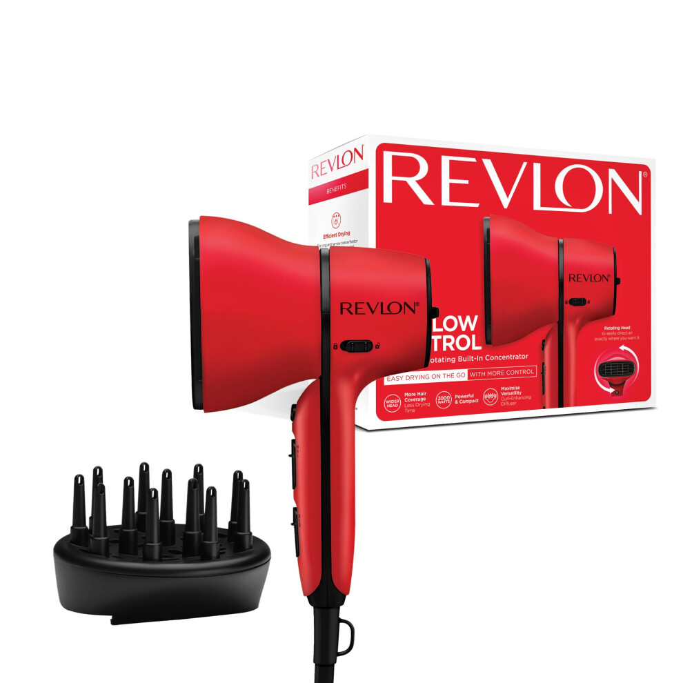 Airflow Control Dryer || Compact Dryer with Rotating Built-in Concentrator and Curl-Enhancing Diffuser, 2000W || RVDR5320