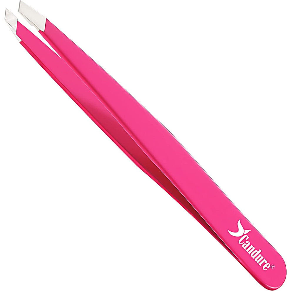Candure Tweezers Professional Slanted Eyebrow Tweezer For Facial Hair Women & Men Stainless Steel Precision Tweezers For Plucking,Shaping,Brow,Chin & Ingrown