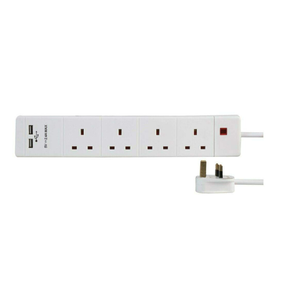 15387 4 Way 2 Usb Extension Lead, White, 3M 5051259189034