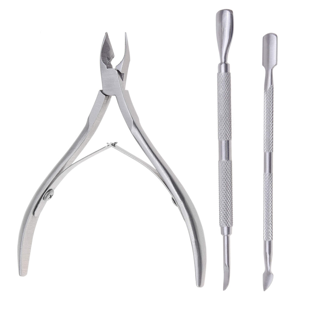 Kare & Kind Stainless Steel Cuticle Nipper And Cuticle Pushers Set - 1X Cuticle Trimmer - 2X Cuticle Pushers - Manicure, Pedicure, Diy - Home, Nail Salon - For