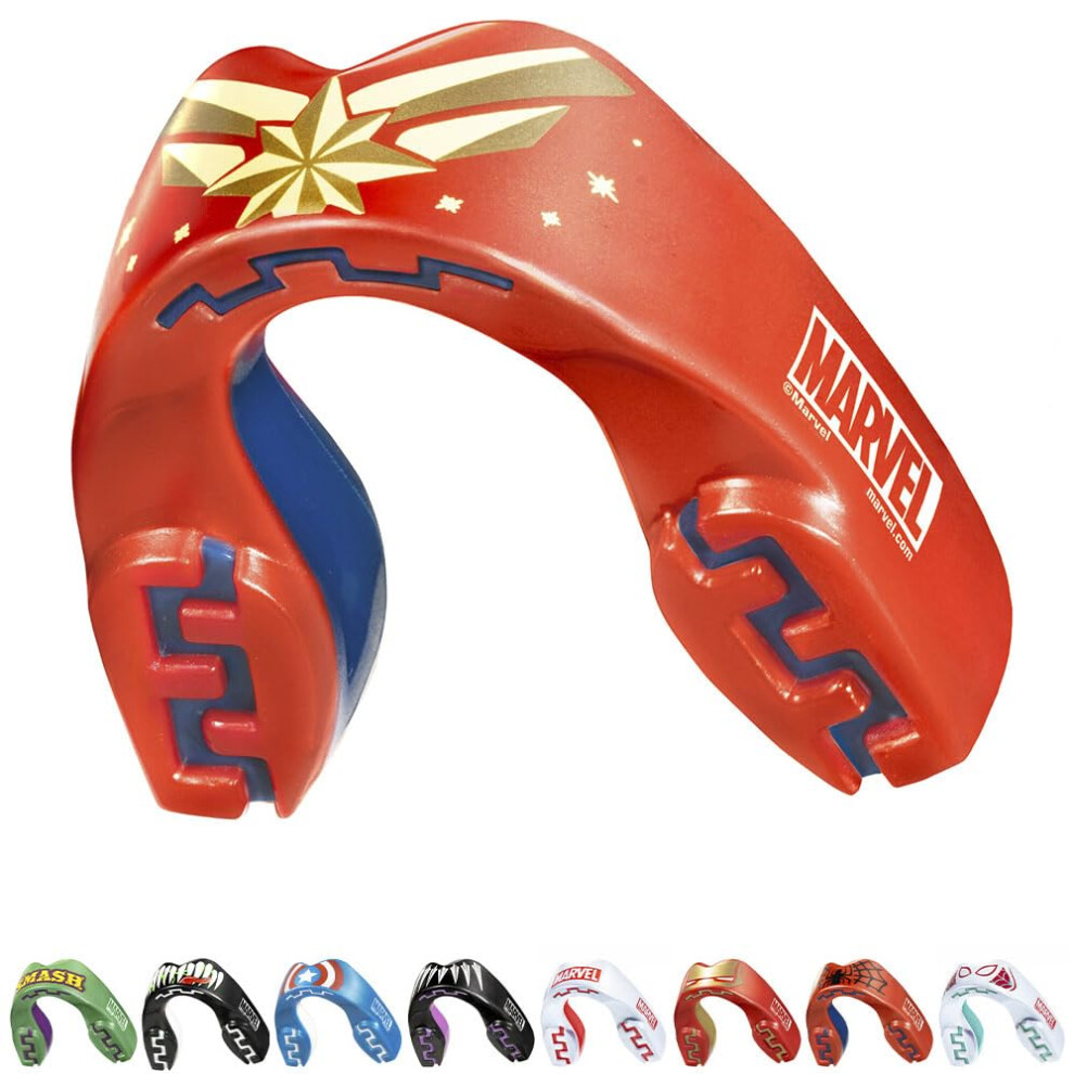 Captain Marvel Metallic Sports Mouthguard Dual Layer Premium Protection Junior Gum Shield with Case for Boxing, MMA, Rugby, Martial Arts, Judo and All