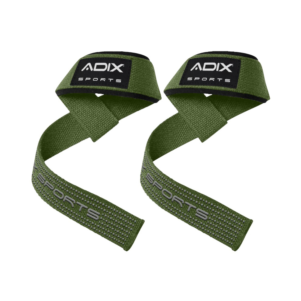 ADIX Sports - 1 Pair Silicone Grip Neoprene-Padded Weight Lifting Power Straps Bar Wrist Wraps Non-Slip (Army Green)