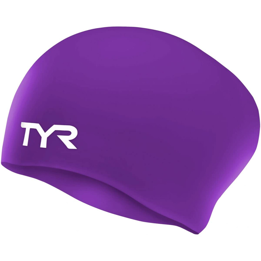 Tyr Latest Designed Long Hair Silicone Swim Cap, Keeps Hair Clean With Ear Protector,Waterproof Silicone Swimming Cap For Adult, Woman And Men (Purple)